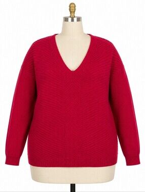 Chaps Red V-Neck Women's Sweater Textured Knit Size 3X